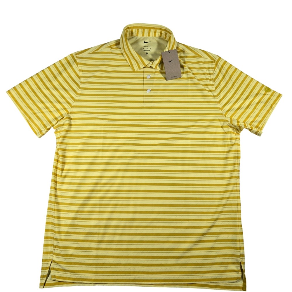 $140 Nike Golf Dri-FIT Mens XL Yellow Striped Performance Polo Shirt IQ2165-389